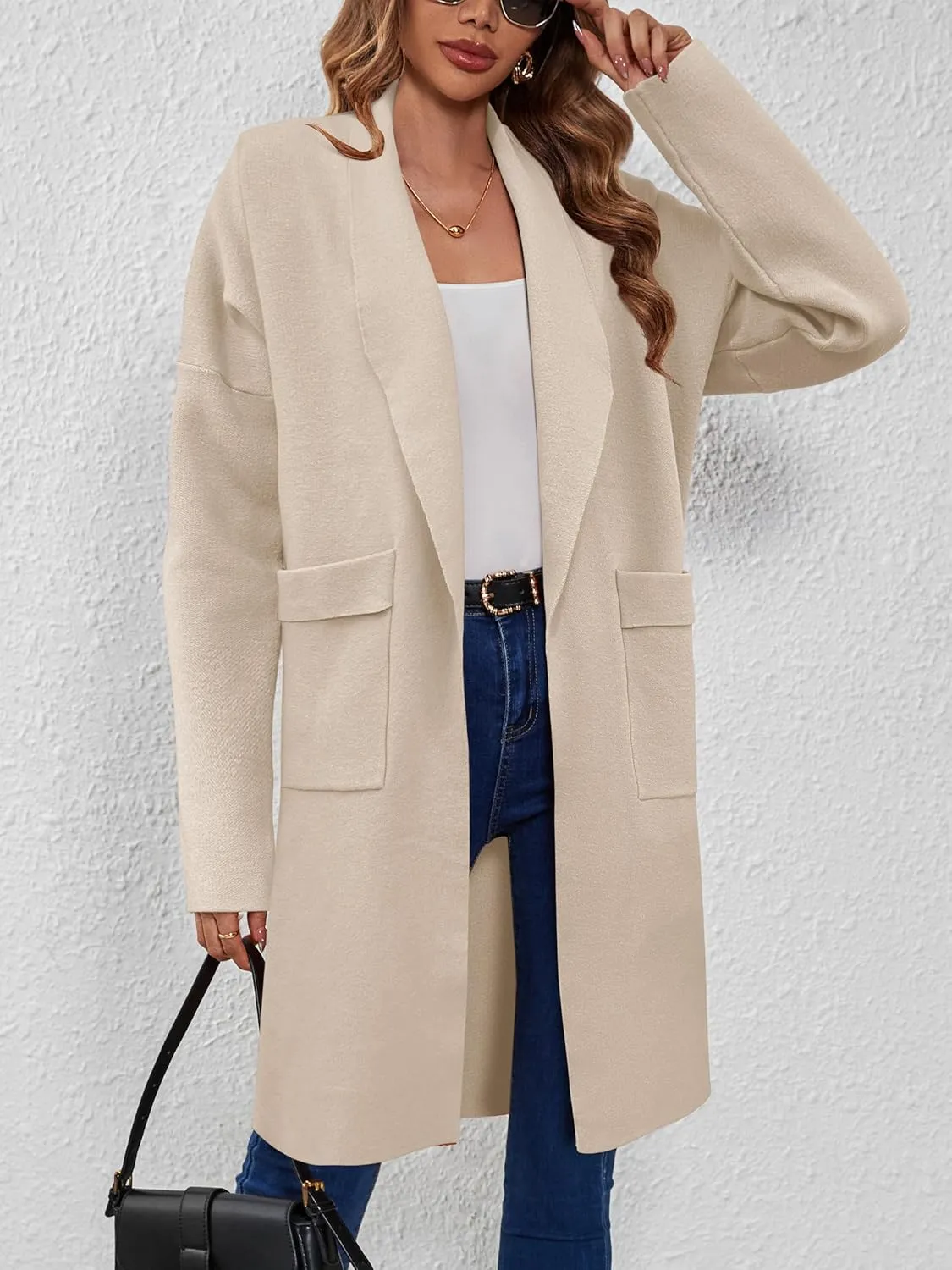 SuperPrity Womens Cardigan Sweater Fall Fashion 2024 Casual Oversized Knit Open Front Long Coatigan Jacket Coat Trendy Outfit