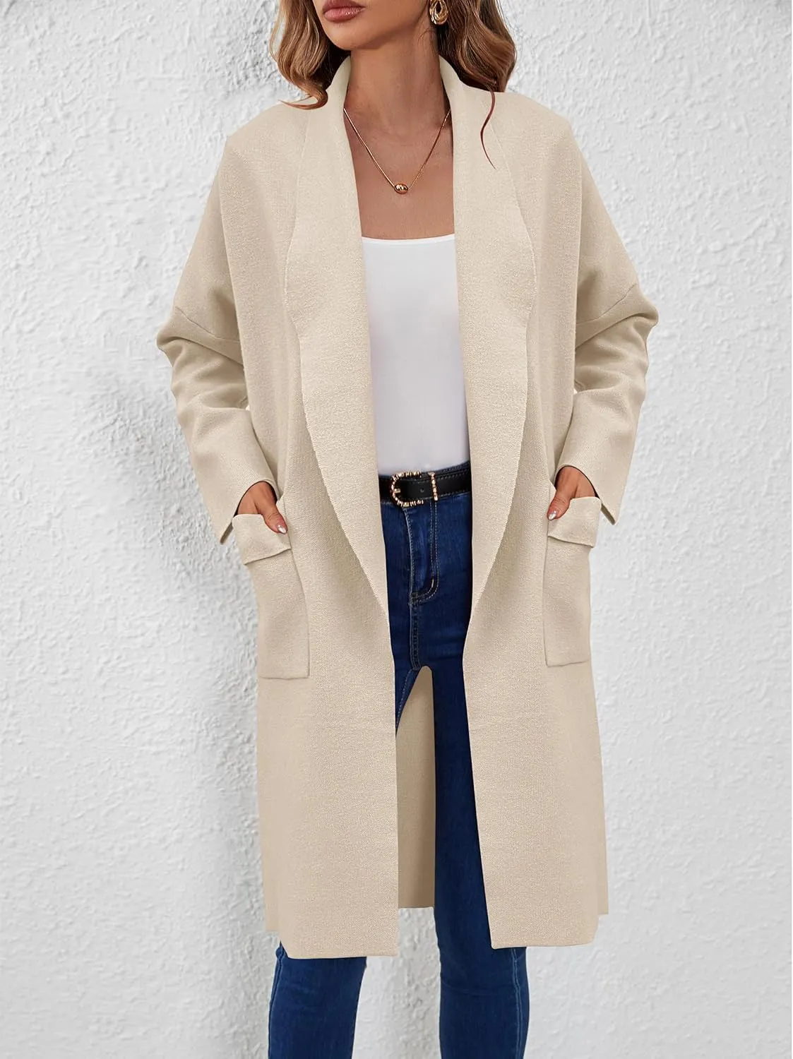 SuperPrity Womens Cardigan Sweater Fall Fashion 2024 Casual Oversized Knit Open Front Long Coatigan Jacket Coat Trendy Outfit