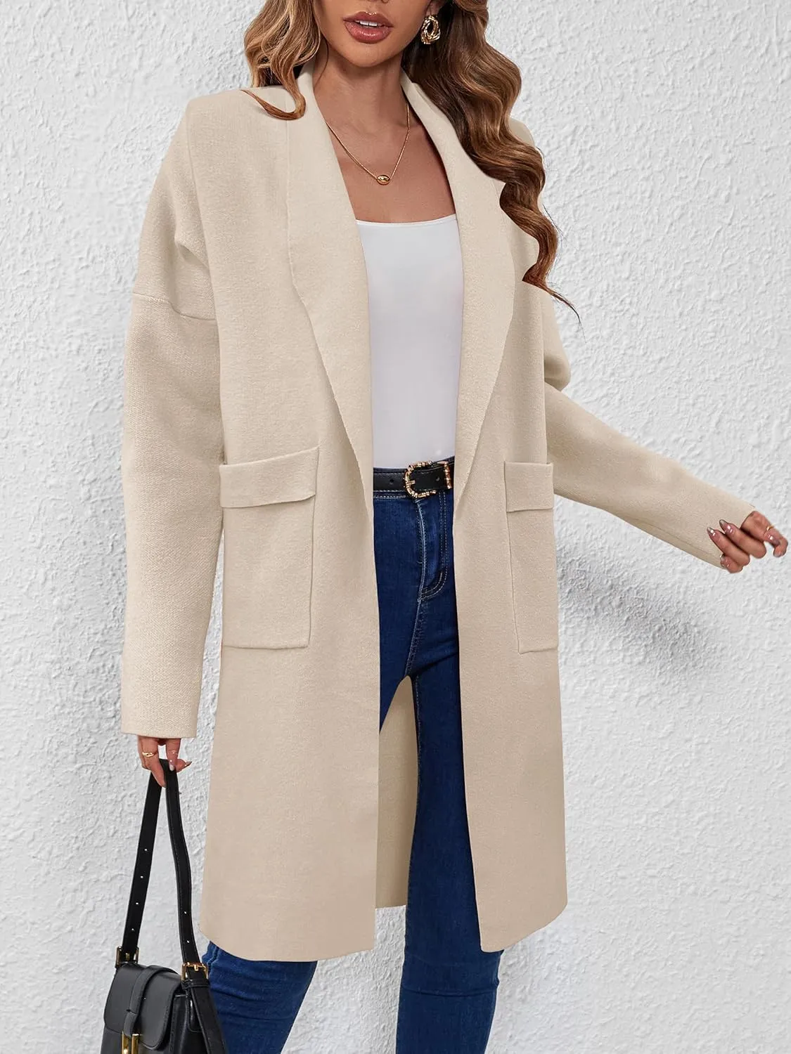 SuperPrity Womens Cardigan Sweater Fall Fashion 2024 Casual Oversized Knit Open Front Long Coatigan Jacket Coat Trendy Outfit