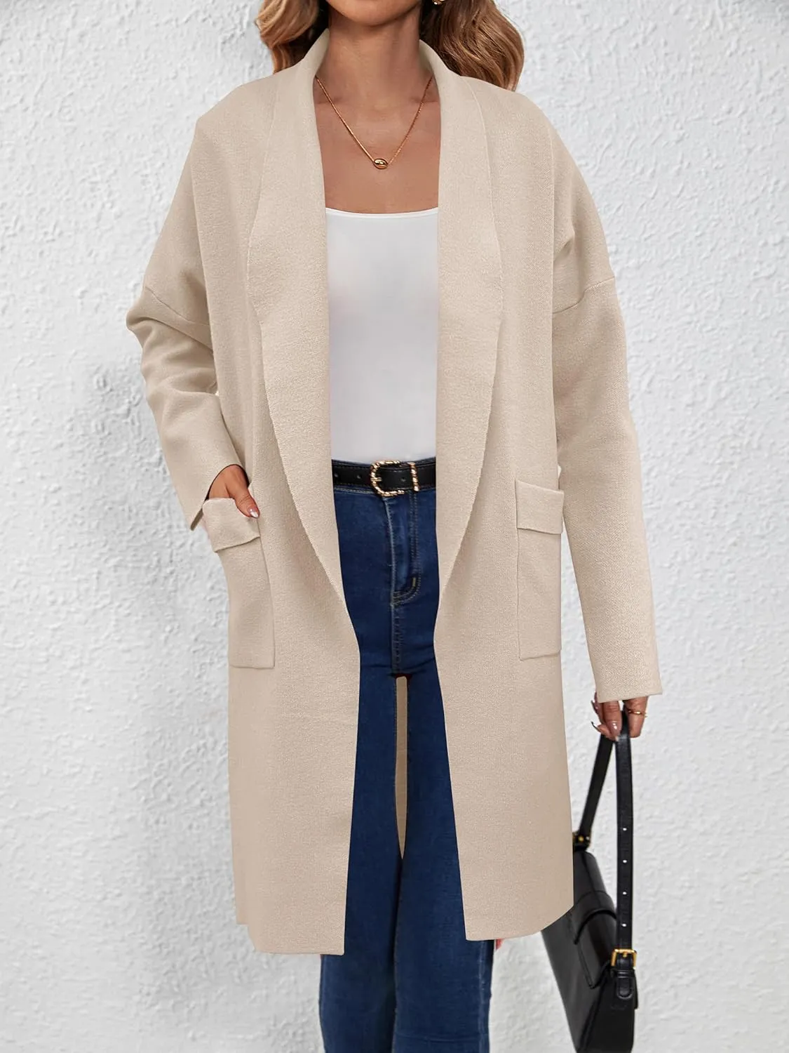 SuperPrity Womens Cardigan Sweater Fall Fashion 2024 Casual Oversized Knit Open Front Long Coatigan Jacket Coat Trendy Outfit