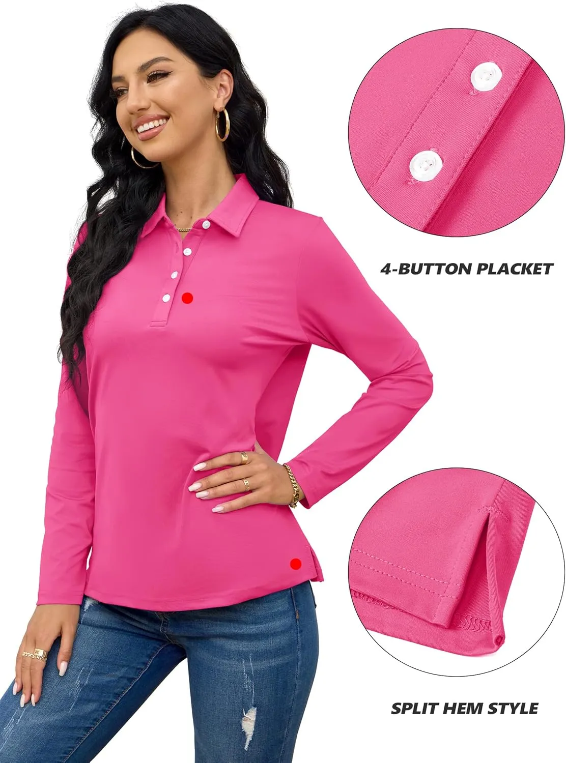 TACVASEN Polo Shirts for Women Casual T-Shirts Long Sleeve Golf Tops