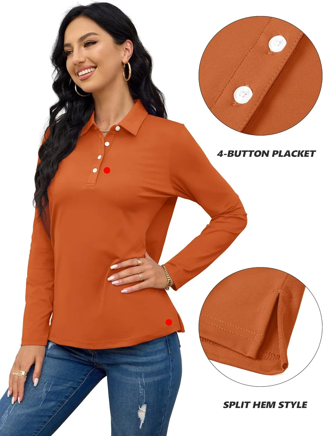 TACVASEN Polo Shirts for Women Casual T-Shirts Long Sleeve Golf Tops