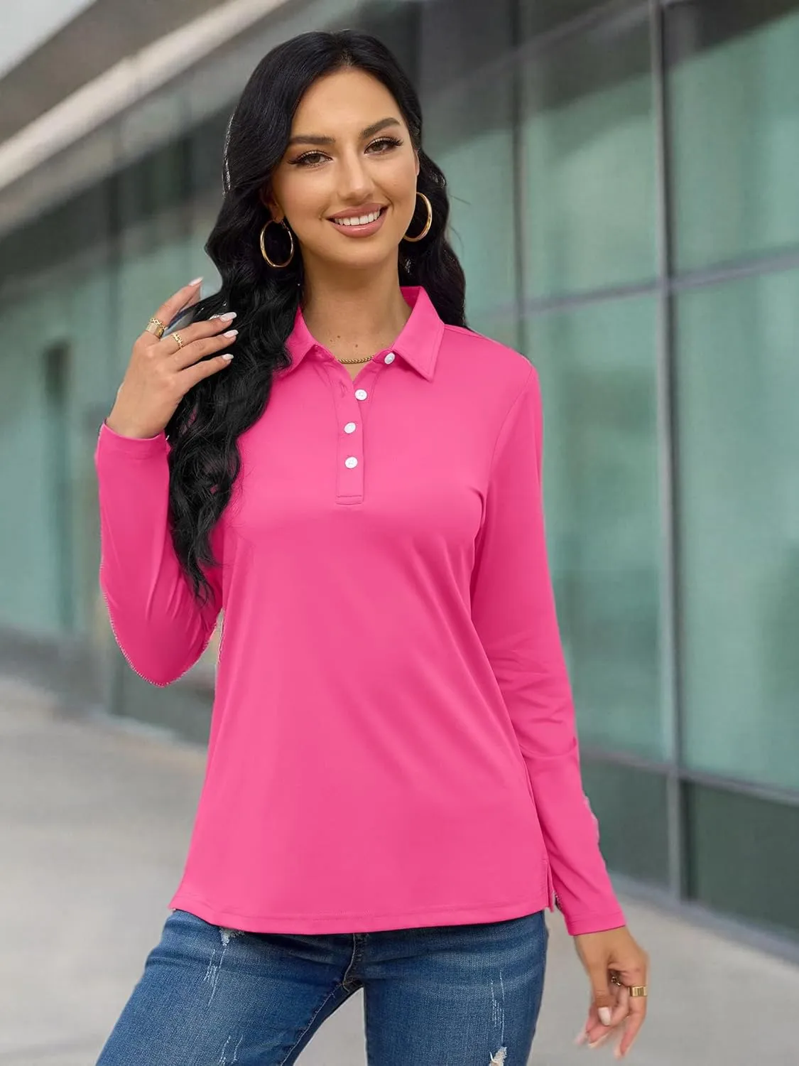TACVASEN Polo Shirts for Women Casual T-Shirts Long Sleeve Golf Tops