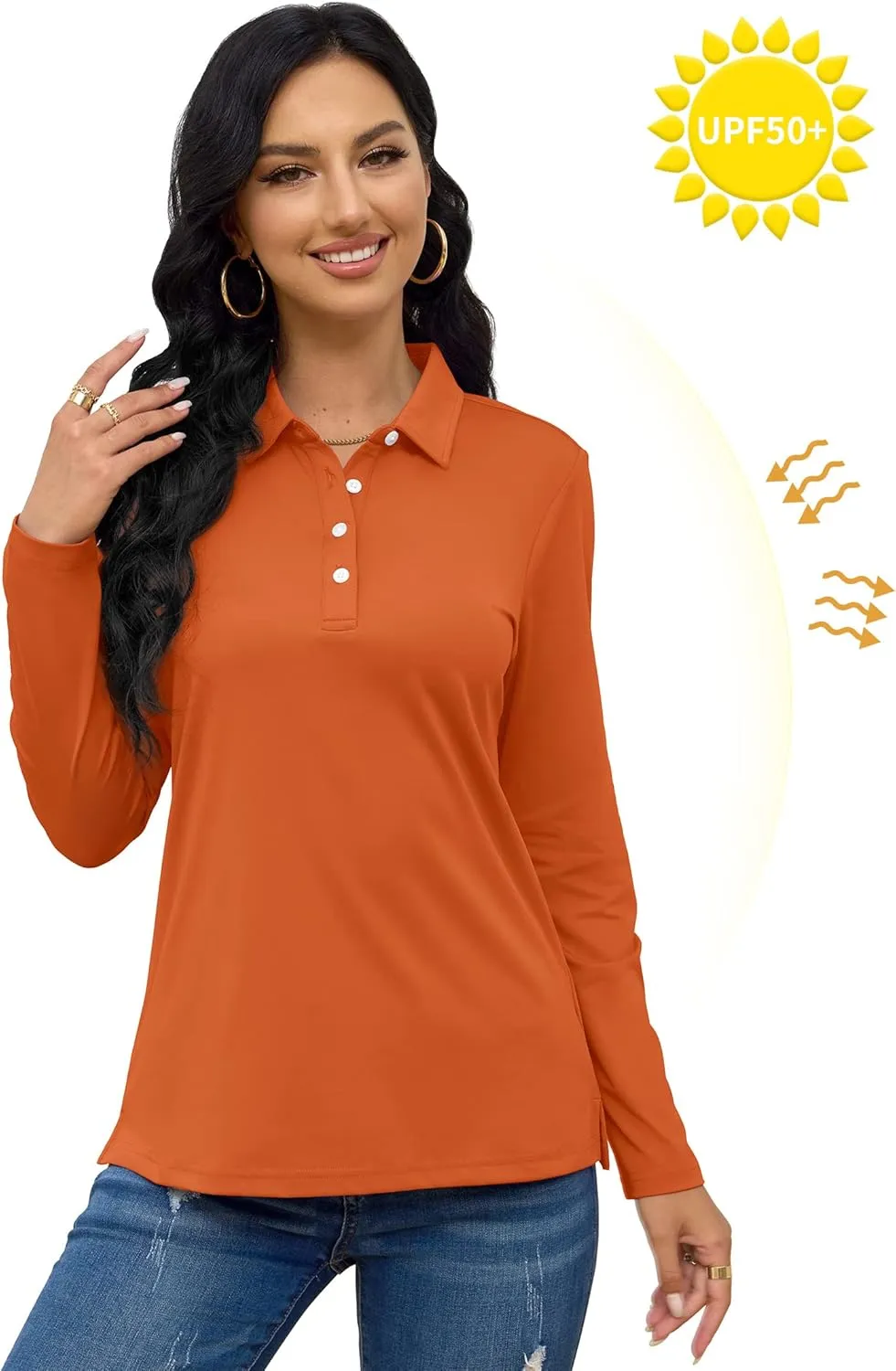 TACVASEN Polo Shirts for Women Casual T-Shirts Long Sleeve Golf Tops