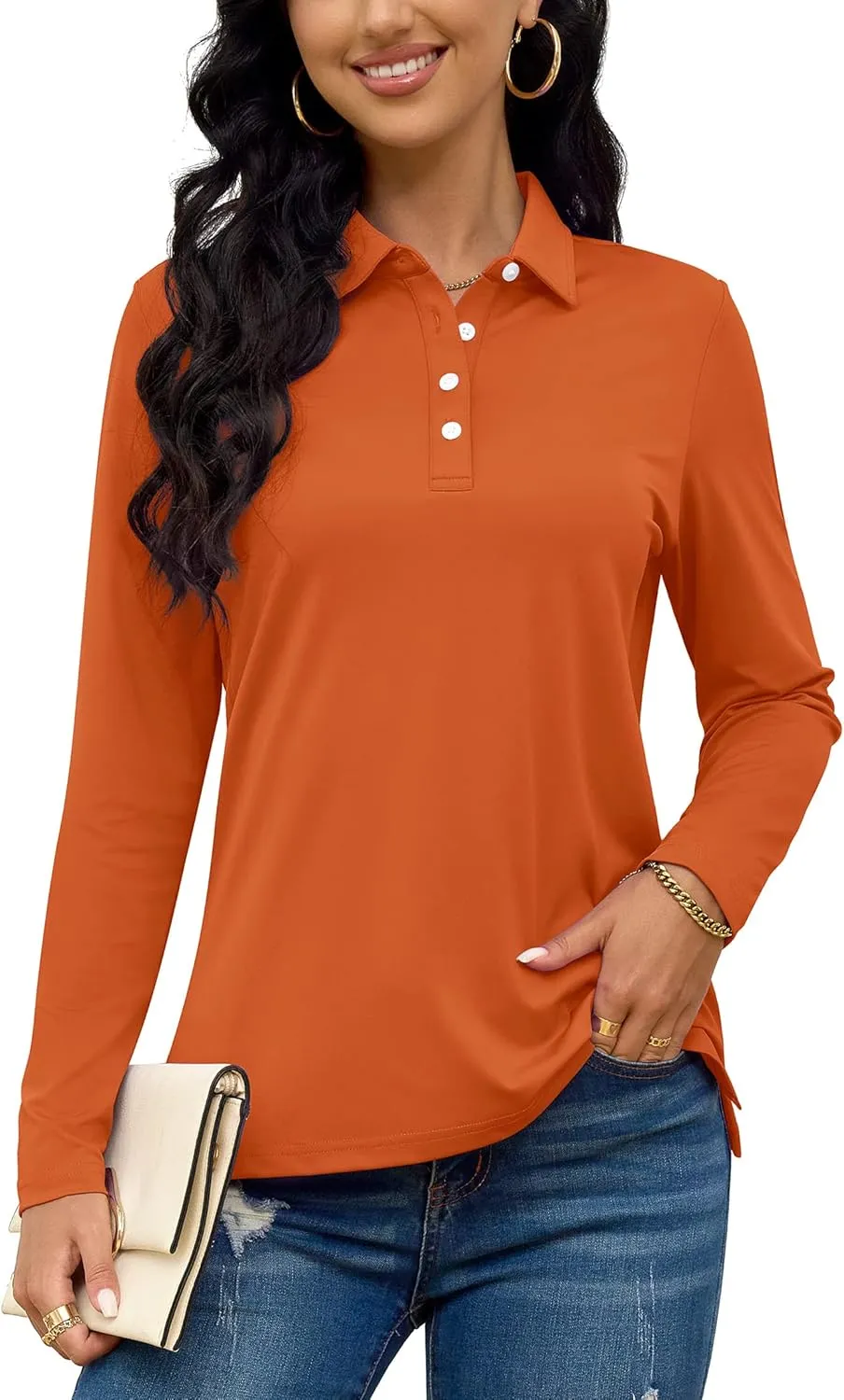 TACVASEN Polo Shirts for Women Casual T-Shirts Long Sleeve Golf Tops