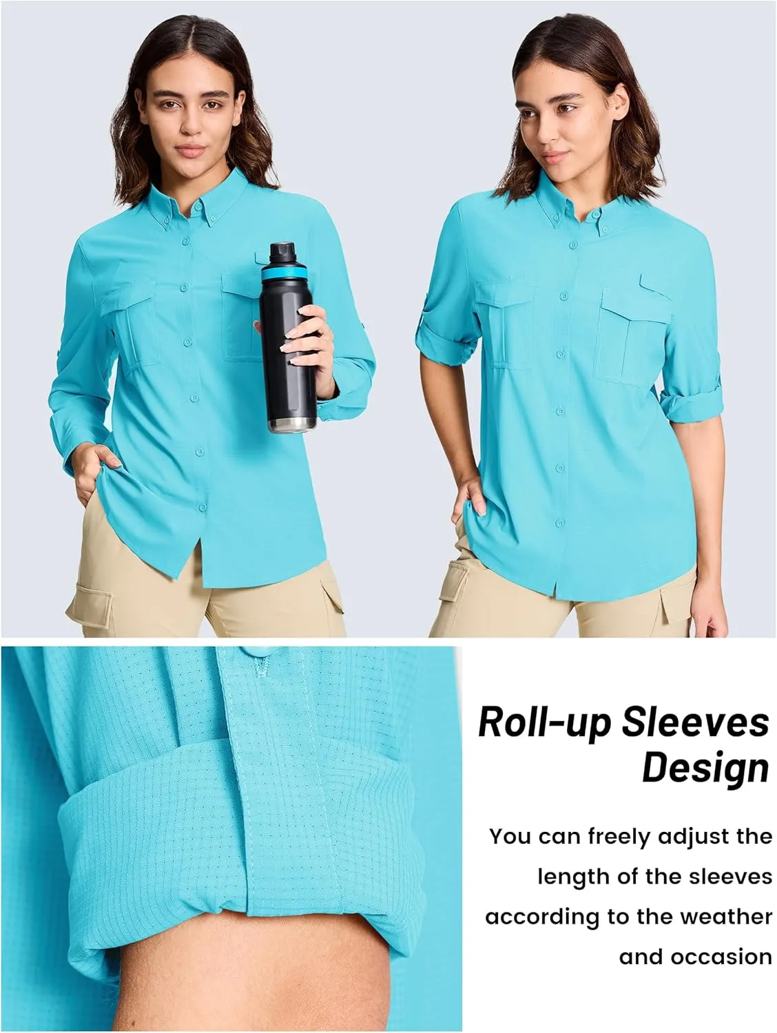 TACVASEN Women's Long Sleeve UV Sun Protection Safari Shirts Lightweight Quick Dry Hiking Fishing Button Down Shirts
