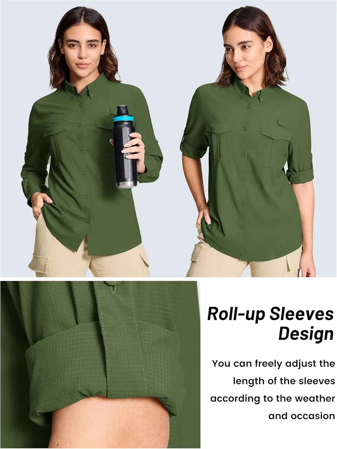 TACVASEN Women's Long Sleeve UV Sun Protection Safari Shirts Lightweight Quick Dry Hiking Fishing Button Down Shirts