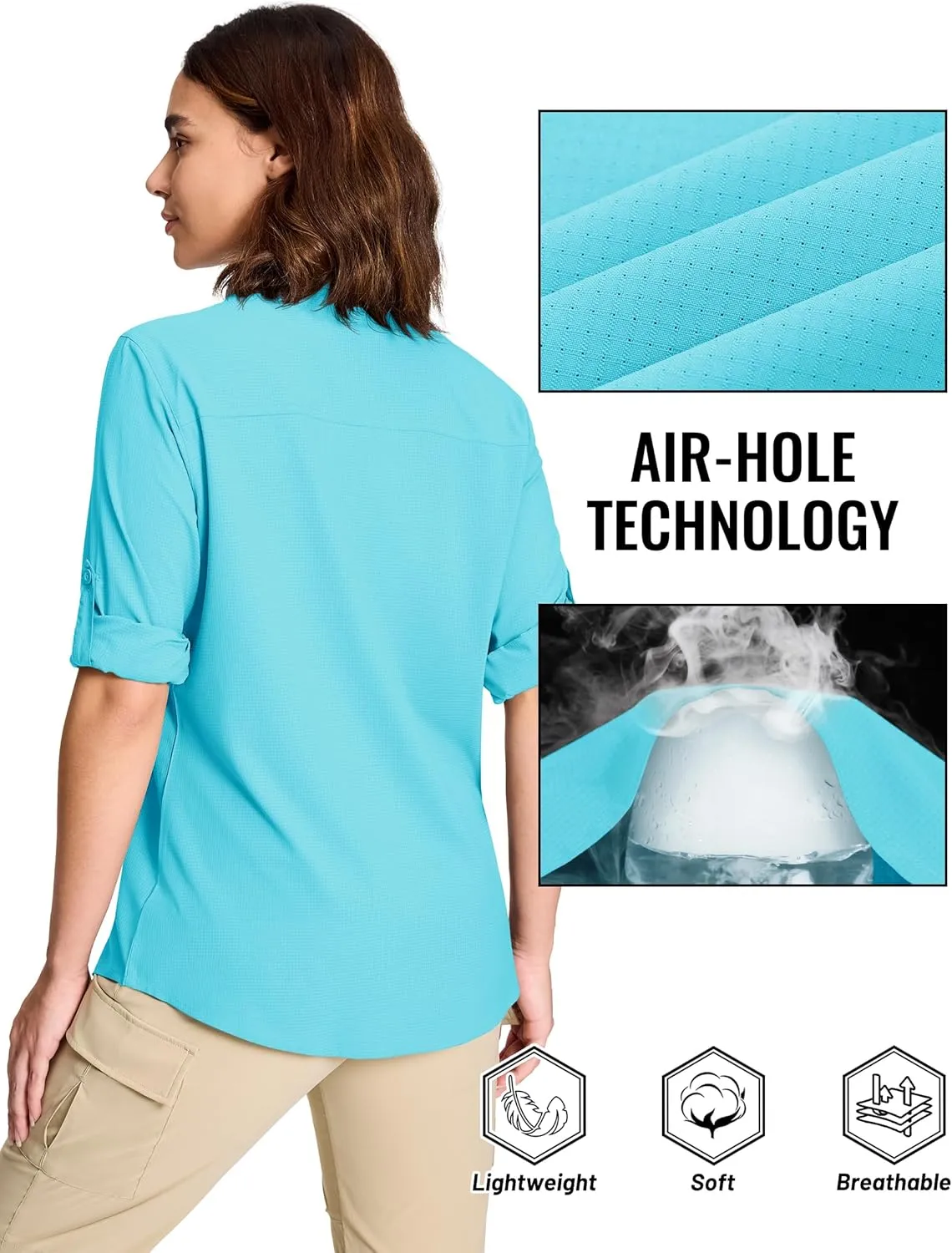 TACVASEN Women's Long Sleeve UV Sun Protection Safari Shirts Lightweight Quick Dry Hiking Fishing Button Down Shirts