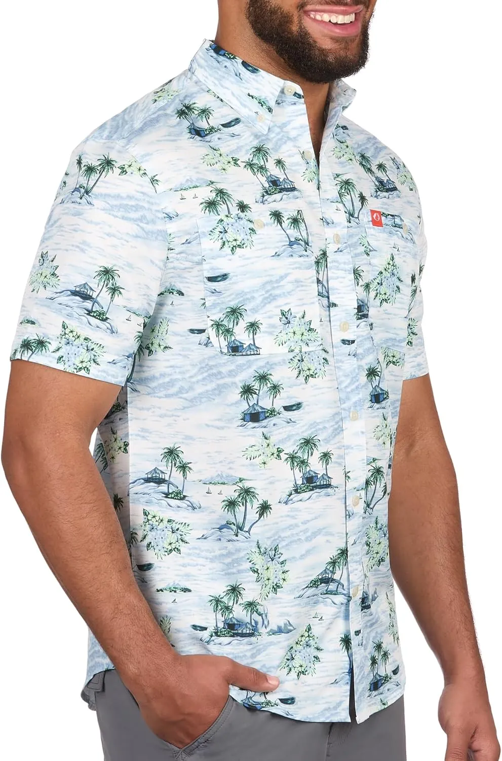 The American Outdoorsman Short Sleeve Button-Down Pattern Print Casual Shirt Quick-Dry with Sun Protection