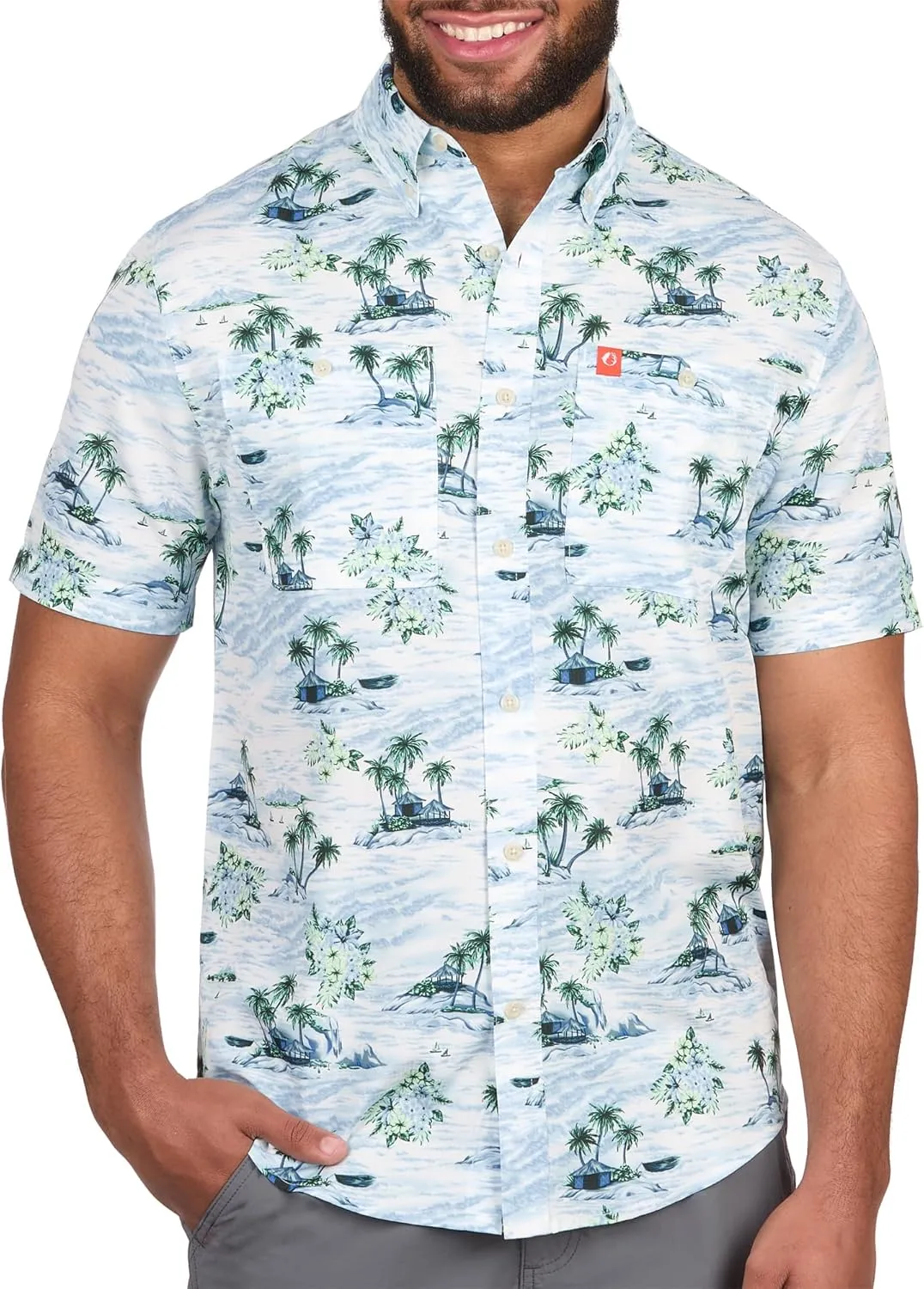The American Outdoorsman Short Sleeve Button-Down Pattern Print Casual Shirt Quick-Dry with Sun Protection