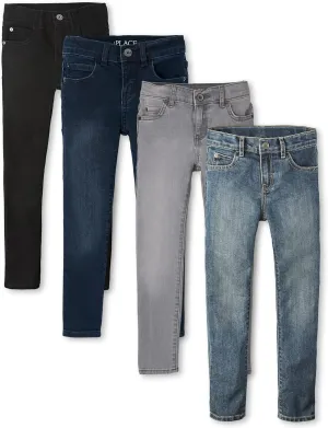 The Children's Place boys Stretch Skinny Jeans, Black Wash/Dove Gray Wash/Taft Wash/Tide Pool, 12