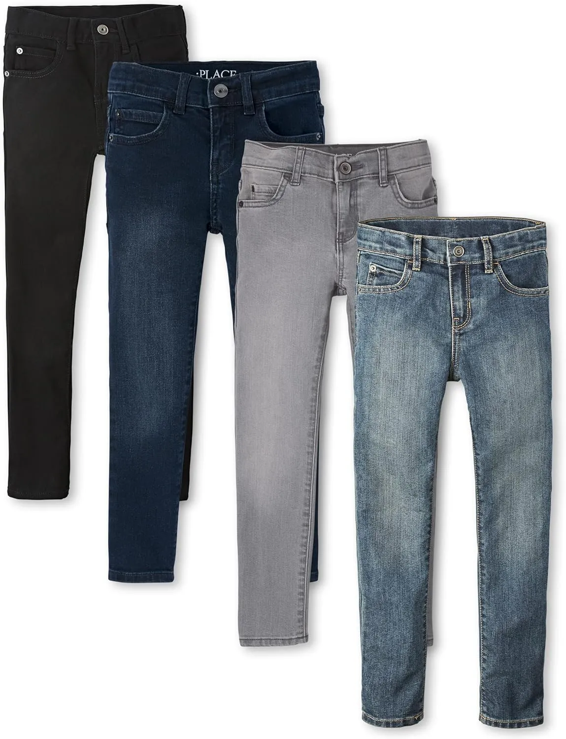 The Children's Place boys Stretch Skinny Jeans, Black Wash/Dove Gray Wash/Taft Wash/Tide Pool, 12