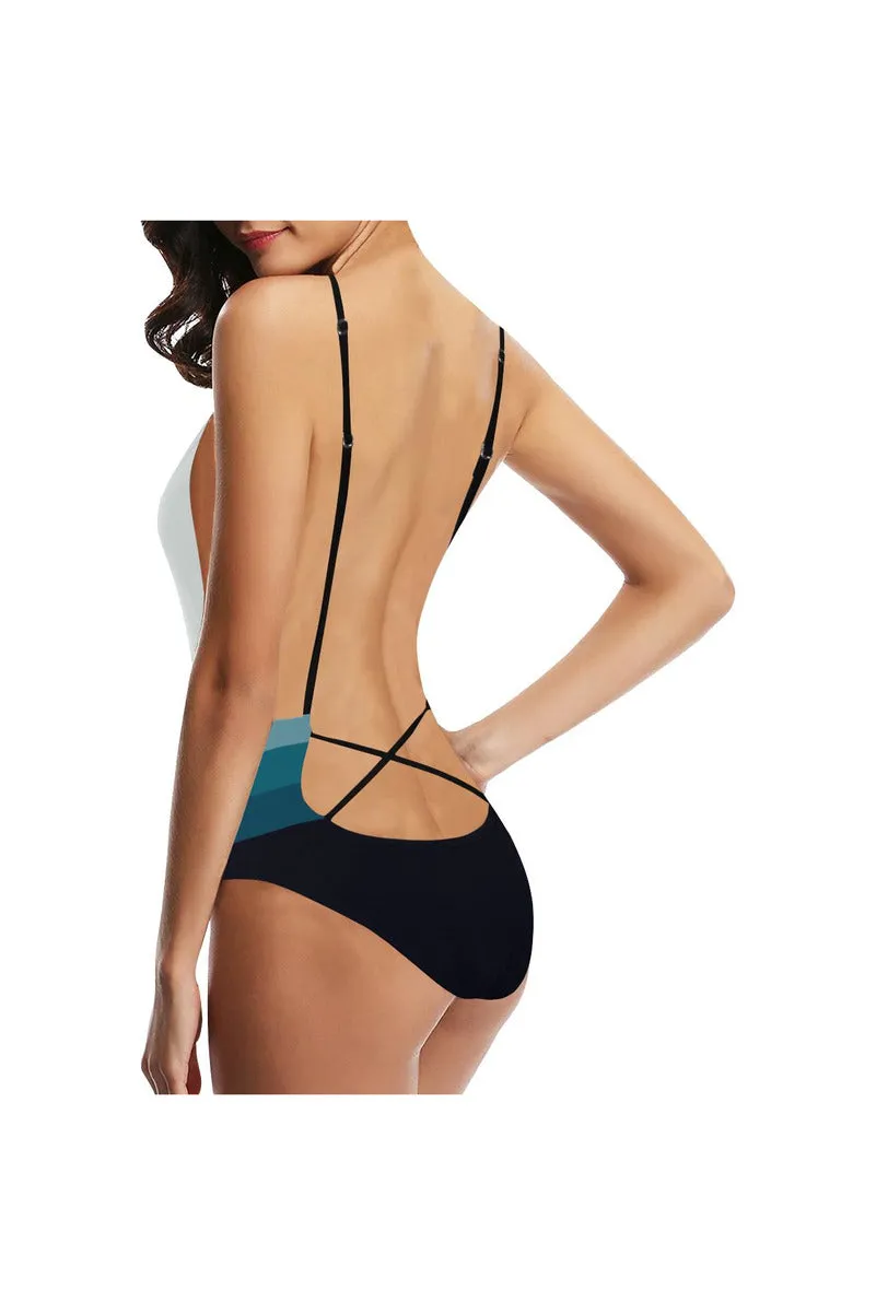 Three Band Gradient Sexy Lacing Backless One-Piece Swimsuit