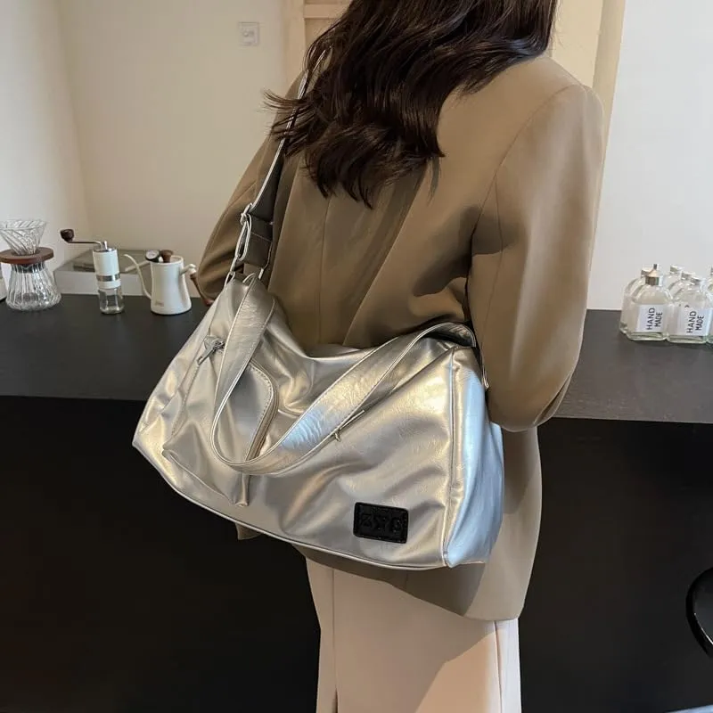 Tote Bag Soft PU Leather Large Capacity Bucket Shoulder Bag Brown Casual Handbag for Women Daily Commute Travel Office Use