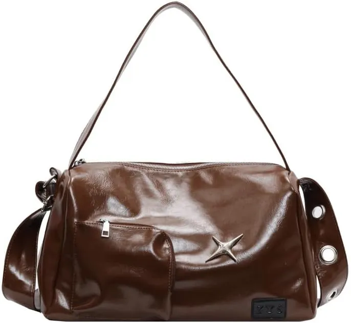 Tote Bag Soft PU Leather Large Capacity Bucket Shoulder Bag Brown Casual Handbag for Women Daily Commute Travel Office Use
