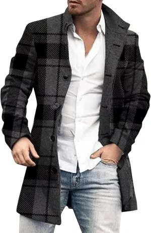 Trench Coat Men Mens Woolen Blend Jacket Double Breasted Trench Coat Lapel Mid Length Peacoat Winter Outerwear