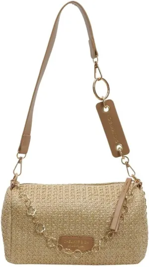 Trendy Straw Shoulder Bag Rainbow Chain Purse for Women Small College Causal Tote Handbag Satchel Purse for Travel 2025