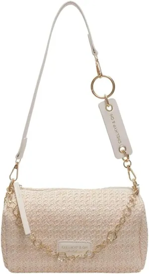 Trendy Straw Shoulder Bag Rainbow Chain Purse for Women Small College Causal Tote Handbag Satchel Purse for Travel 2025