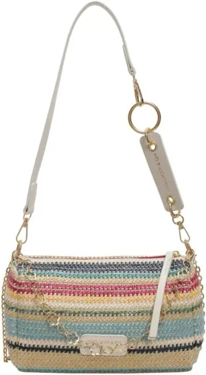 Trendy Straw Shoulder Bag Rainbow Chain Purse for Women Small College Causal Tote Handbag Satchel Purse for Travel 2025