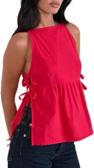UAURORAO Women Tie Up Tank Top Floral Embroidered Cropped Vest Flower Embroidery Backless Babydoll Going Out Camisole