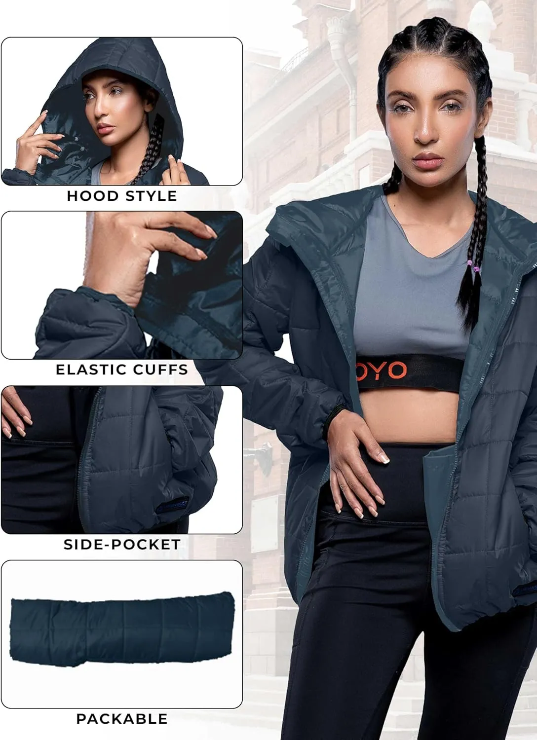 URBAN BUCK Packable Puffer Jacket Women with Hood  32 Degree Lightweight Quilted Winter Puff Foldable Jacket for Women