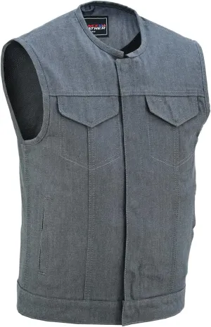 Vance Leather Men's Black Denim Collarless Club Vest with Conceal Carry Pockets
