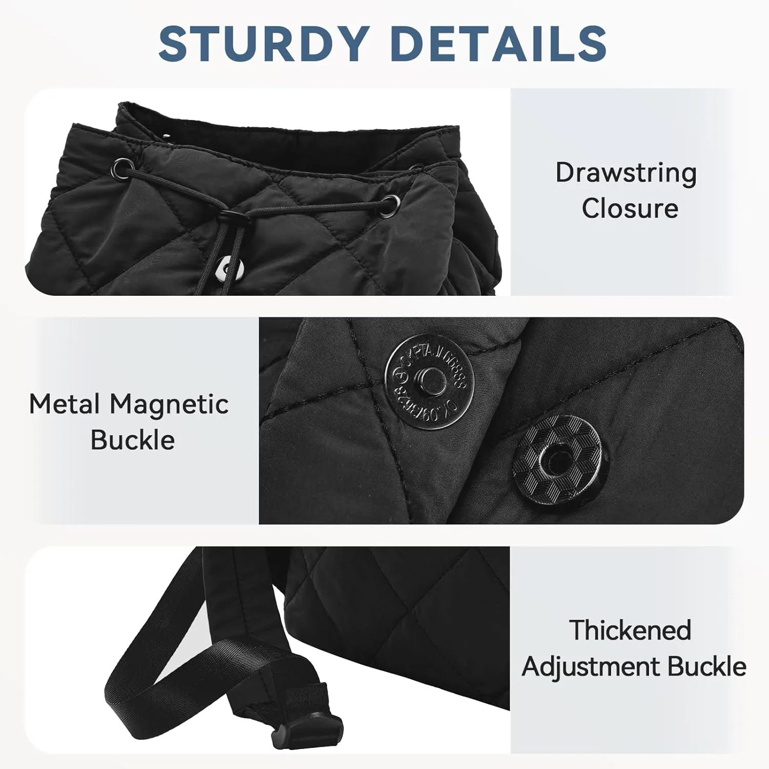 VASCHY Quilted Backpack Purse for Women, Lightweight Casual Puffer Flap Drawstring Backpack for Gym/Work/Travel/Hiking/Diaper Black