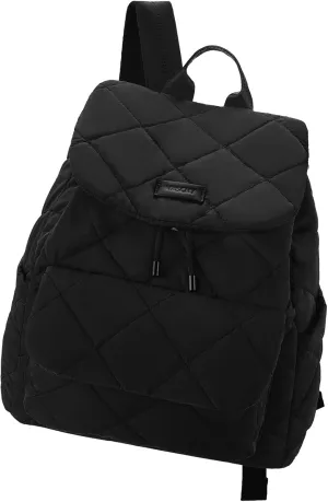 VASCHY Quilted Backpack Purse for Women, Lightweight Casual Puffer Flap Drawstring Backpack for Gym/Work/Travel/Hiking/Diaper Black