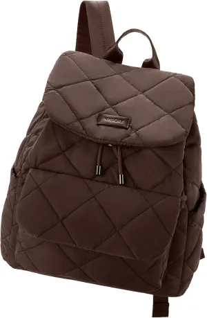 VASCHY Quilted Backpack Purse for Women, Lightweight Casual Puffer Flap Drawstring Backpack for Gym/Work/Travel/Hiking/Diaper Brown