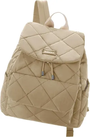 VASCHY Quilted Backpack Purse for Women, Lightweight Casual Puffer Flap Drawstring Backpack for Gym/Work/Travel/Hiking/Diaper Khaki