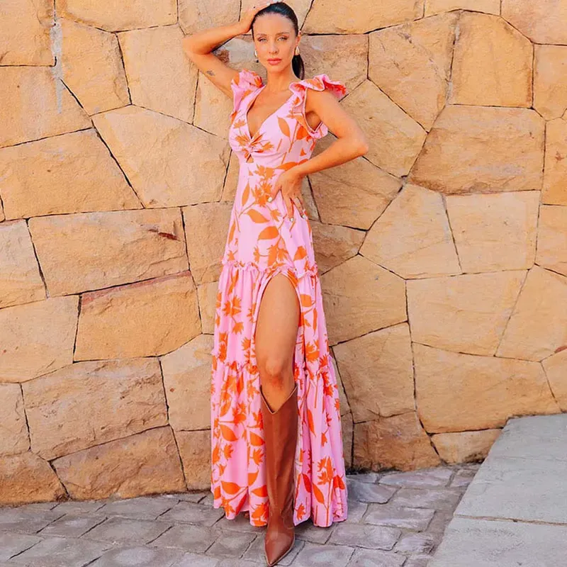Vina - Ruffled Edge V-Neck Swimsuit Set