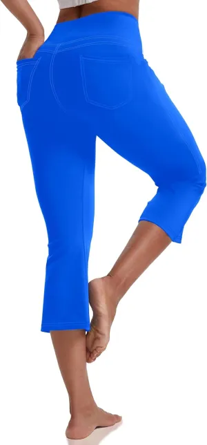 VOOVEEYA Women's Capri Leggings, Yoga Capris Pants with Pockets Stretchy Crop Pants High Waisted Straight Leg 21"
