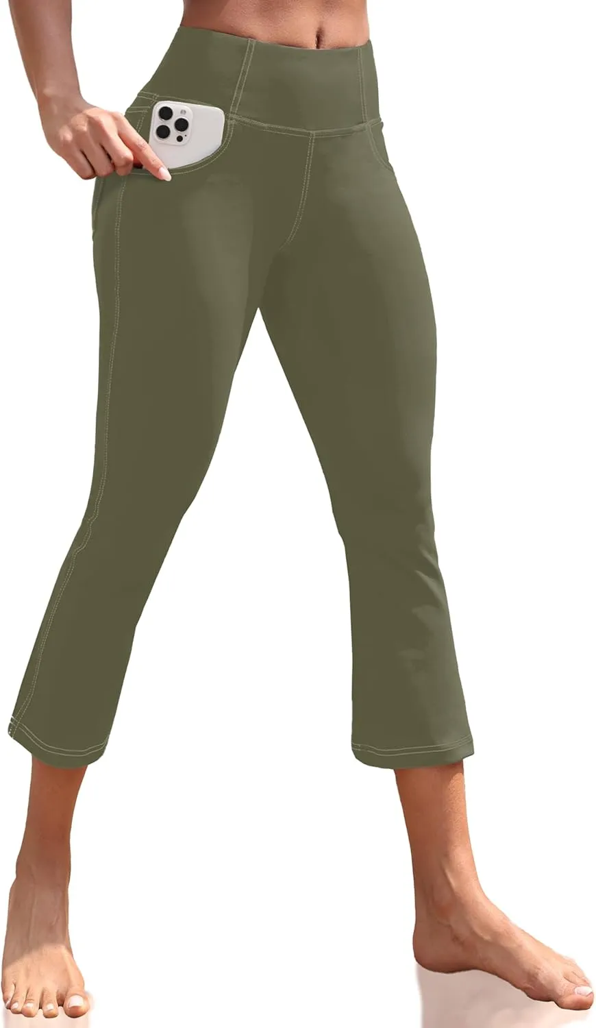 VOOVEEYA Women's Capri Leggings, Yoga Capris Pants with Pockets Stretchy Crop Pants High Waisted Straight Leg 21"