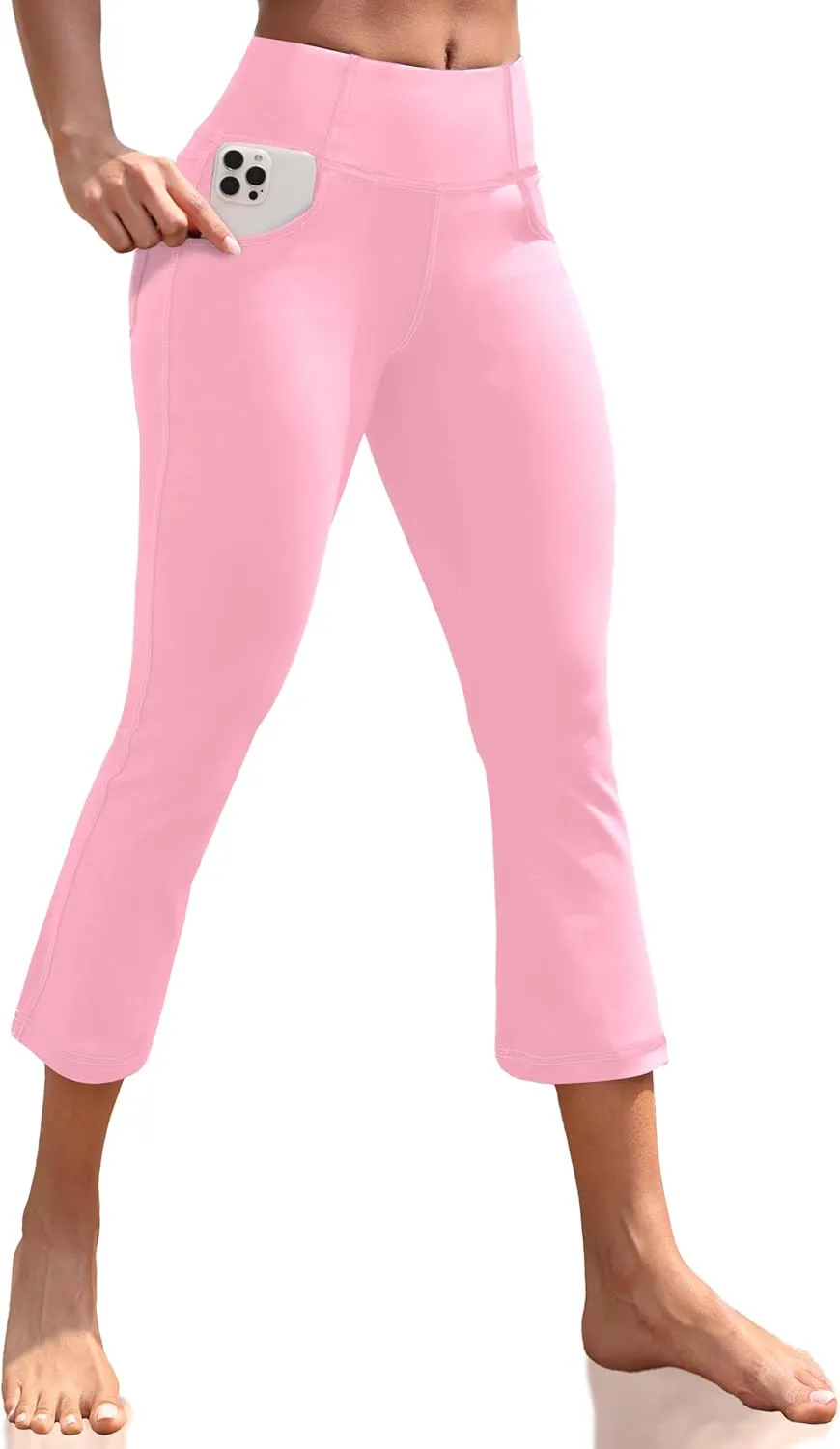 VOOVEEYA Women's Capri Leggings, Yoga Capris Pants with Pockets Stretchy Crop Pants High Waisted Straight Leg 21"