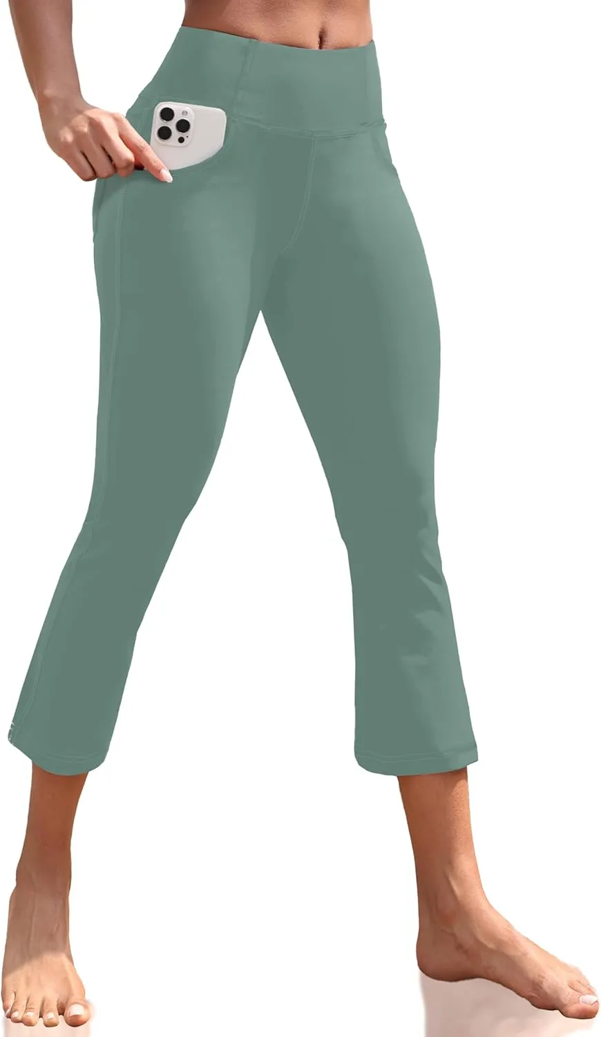 VOOVEEYA Women's Capri Leggings, Yoga Capris Pants with Pockets Stretchy Crop Pants High Waisted Straight Leg 21"
