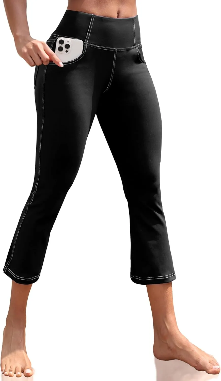 VOOVEEYA Women's Capri Leggings, Yoga Capris Pants with Pockets Stretchy Crop Pants High Waisted Straight Leg 21"
