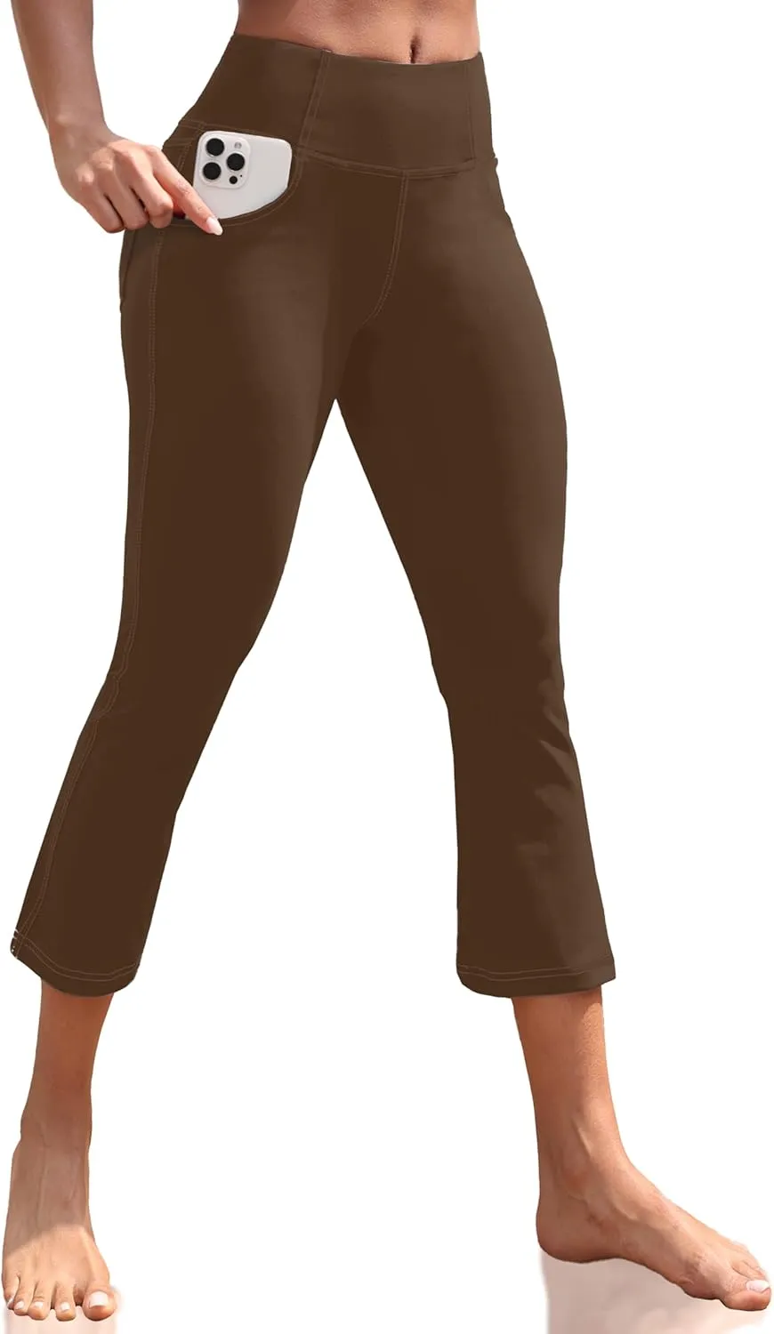VOOVEEYA Women's Capri Leggings, Yoga Capris Pants with Pockets Stretchy Crop Pants High Waisted Straight Leg 21"