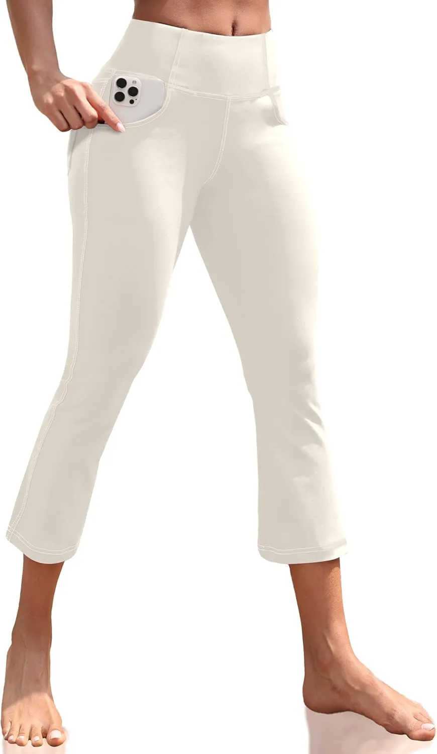 VOOVEEYA Women's Capri Leggings, Yoga Capris Pants with Pockets Stretchy Crop Pants High Waisted Straight Leg 21"