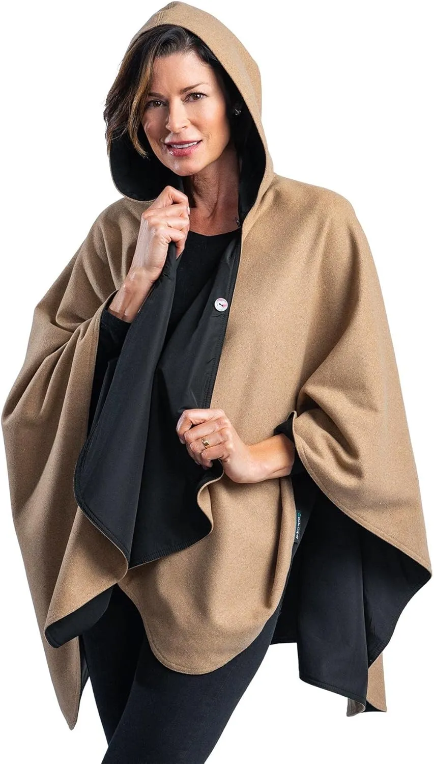 WarmCaper - Warm Rain Poncho for Women with Hood - Soft & Rainproof