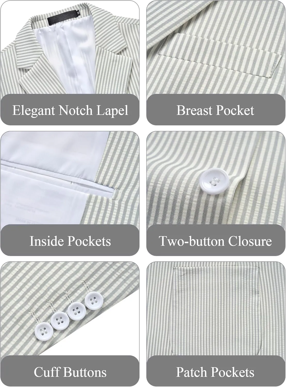 WEEN CHARM Men's 2 Piece Slim Fit Pinstripe Seersucker Suit Lightweight Breathable for Beach Wedding Summer Formal
