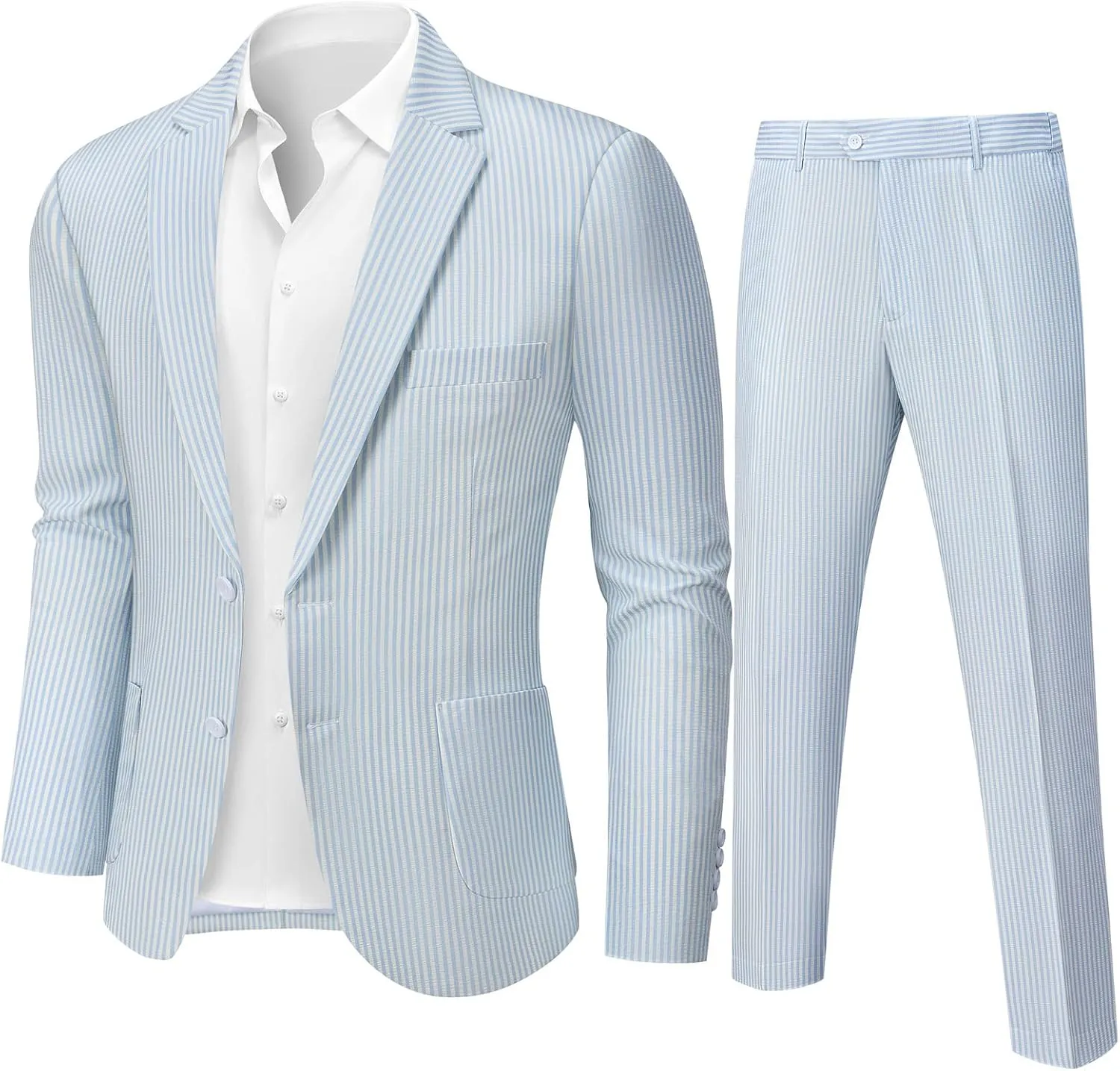 WEEN CHARM Men's 2 Piece Slim Fit Pinstripe Seersucker Suit Lightweight Breathable for Beach Wedding Summer Formal
