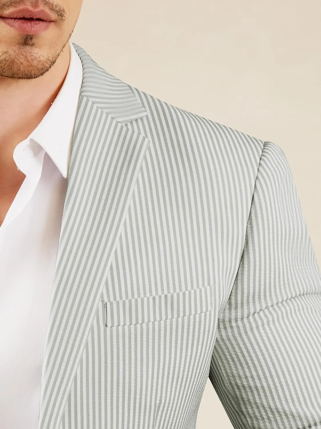 WEEN CHARM Men's 2 Piece Slim Fit Pinstripe Seersucker Suit Lightweight Breathable for Beach Wedding Summer Formal