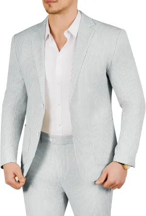 WEEN CHARM Men's 2 Piece Slim Fit Pinstripe Seersucker Suit Lightweight Breathable for Beach Wedding Summer Formal