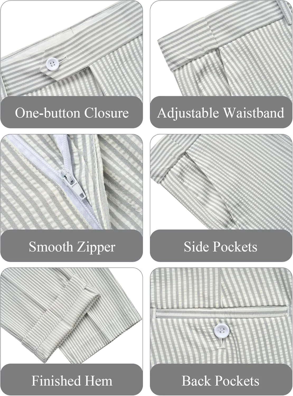 WEEN CHARM Men's 2 Piece Slim Fit Pinstripe Seersucker Suit Lightweight Breathable for Beach Wedding Summer Formal