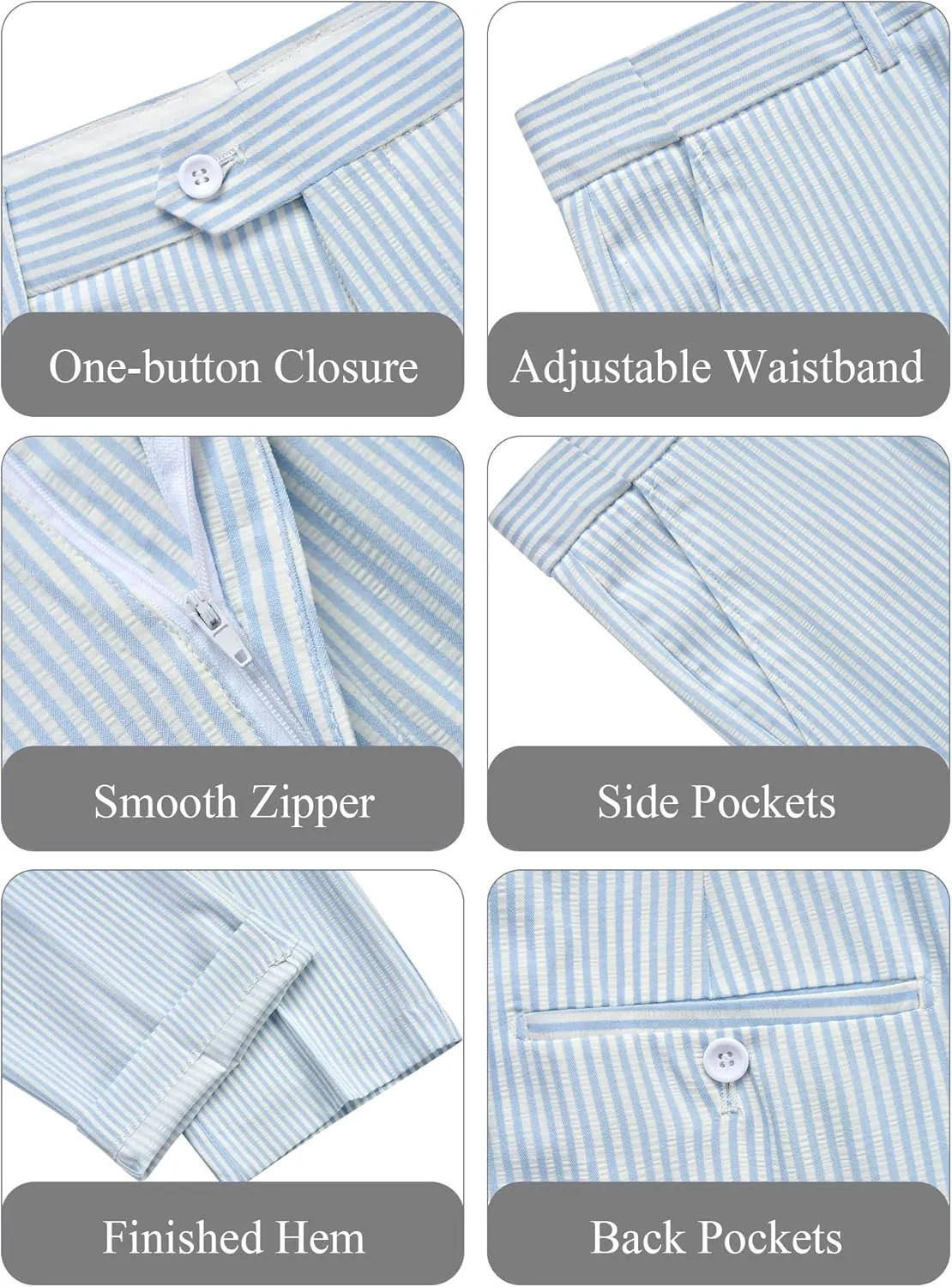 WEEN CHARM Men's 2 Piece Slim Fit Pinstripe Seersucker Suit Lightweight Breathable for Beach Wedding Summer Formal