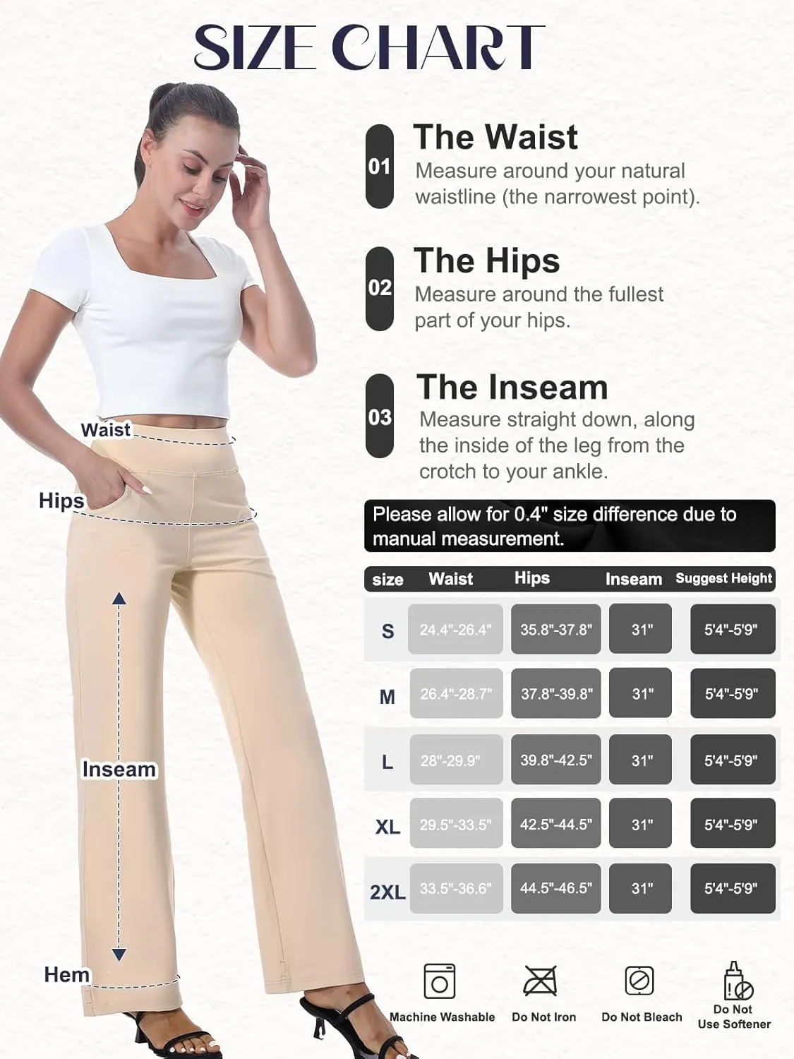 Wide Leg Pants for Woman, High Waisted Loose Casual Pull on Yoga Pants with Pockets Dress Trousers for Work/Athletic