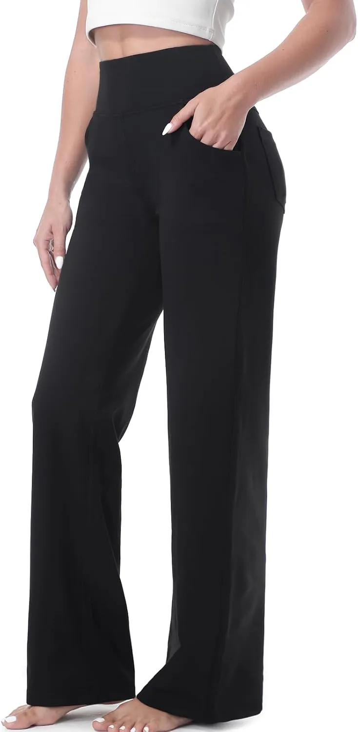 Wide Leg Pants for Woman, High Waisted Loose Casual Pull on Yoga Pants with Pockets Dress Trousers for Work/Athletic