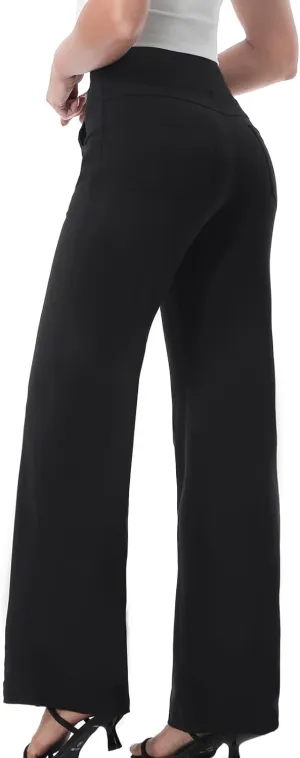 Wide Leg Pants for Woman, High Waisted Loose Casual Pull on Yoga Pants with Pockets Dress Trousers for Work/Athletic