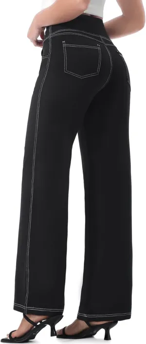 Wide Leg Pants for Woman, High Waisted Loose Casual Pull on Yoga Pants with Pockets Dress Trousers for Work/Athletic