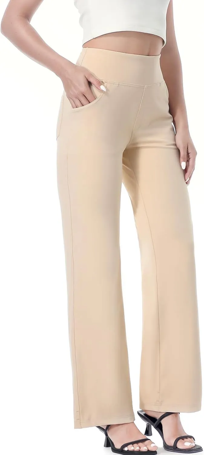 Wide Leg Pants for Woman, High Waisted Loose Casual Pull on Yoga Pants with Pockets Dress Trousers for Work/Athletic